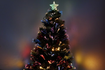 虹色に輝くクリスマスツリー