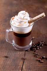 hot chocolate on wooden background