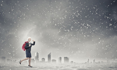 Businesswoman in Santa hat