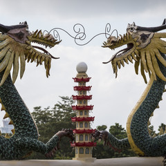Pagoda and dragon sculpture of the Taoist Temple in Cebu, Philip