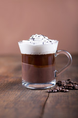 hot chocolate on wooden background