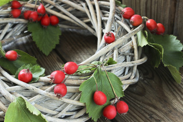 Holiday door wreath with hawthorn