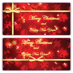 Set of Christmas and New Year banners with gold ribbons