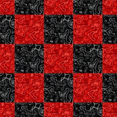 Abstract seamless floor red and black marbled pattern of squares