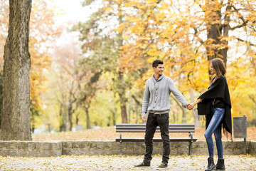 Loving couple in the autumn park