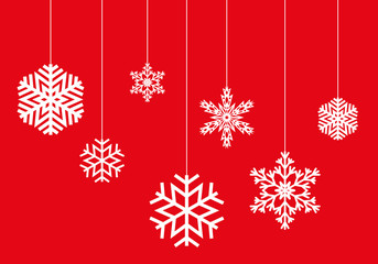 Hanging snowflakes on a red background vector