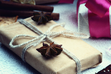 Christmas gift boxes, anise and cinnamon