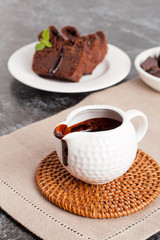 melted chocolate in ceramic sauceboat