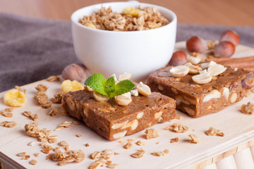 nut bur on wooden board, close-up