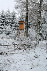 Hochsitz im verschneiten Wald