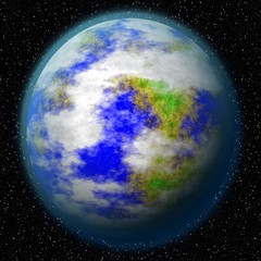 An unknown planet in the universe.  Imaginary view of blue glowing earth orbit in a star field. Abstract cosmos in dark galaxy scientific astronomy background.