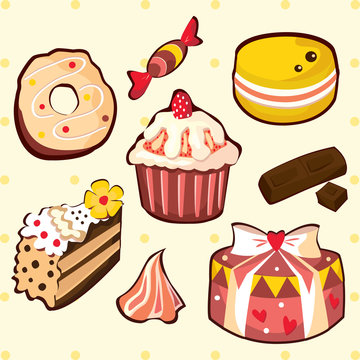 Delicious sweets and cakes set