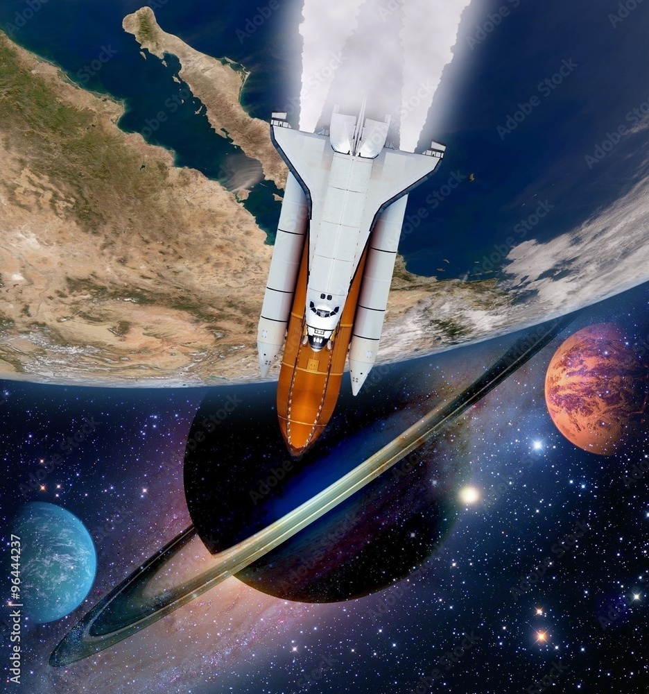 Wall mural shuttle rocket ship launch solar system astronomy saturn planet outer space. elements of this image 