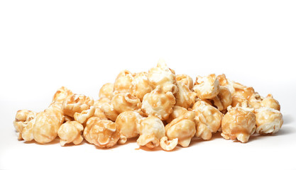 Sweet Caramel Popcorn on White background 