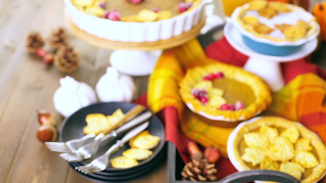 Homemade pumpkin pies with Autumn stamped leafs.