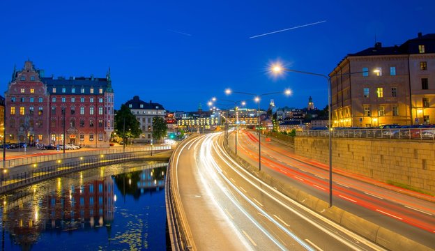 Highway by night in Stockholm, Sweden