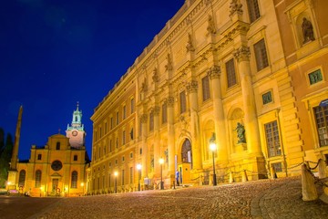 Fototapeta na wymiar Royal Palace by night in Stockholm, Sweden