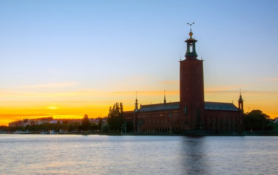 Stockholm City Hall at sunset, Sweden