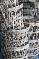 wicker baskets are sold at the village market