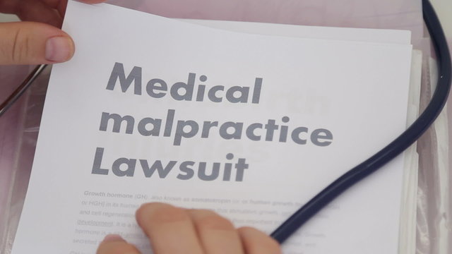 Doctor holding medical malpractice lawsuit papers