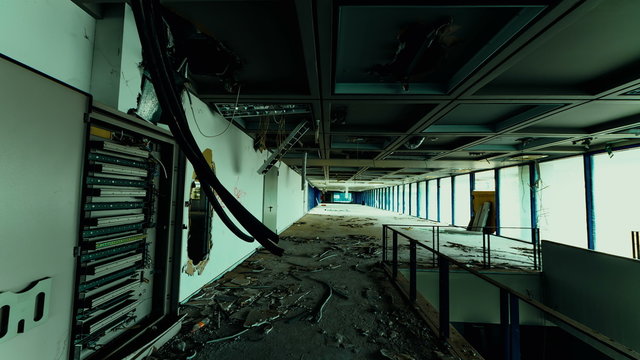 4K abandoned big business offices motion control linear tracking timelapse