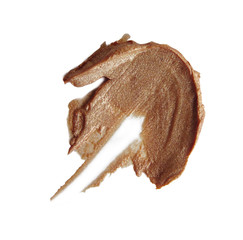 Smudged lipstick on white background