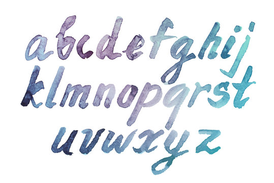 Colorful watercolor aquarelle font type handwritten hand drawn doodle abc alphabet  lowercase letters