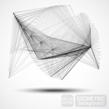 Geometric vector abstract 3D complicated lattice, conceptual tech illustration. Communication background, abstract geometric shapes. Vector crystal structure.