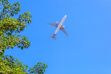 Plane prepare landing on blue sky