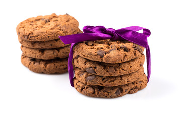 Chocolate chip cookies isolated on white