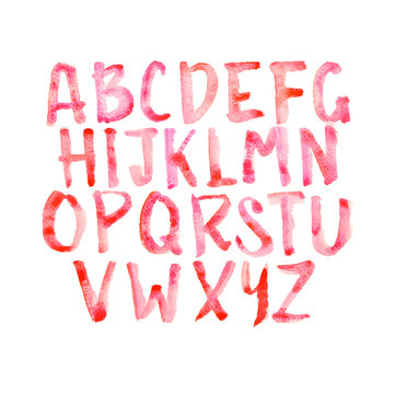 Watercolor aquarelle handwritten font type hand drawn doodle abc alphabet uppercase letters