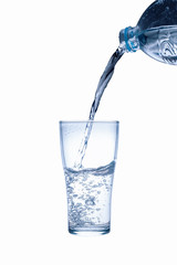 Water splashing from plastic bottle isolated, Clipping path