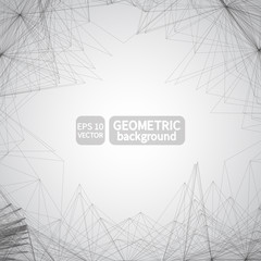 Abstract 3d rendering of chaotic structure. Graphic geometric modern, design style illustration background with futuristic shape in empty space. Mesh.