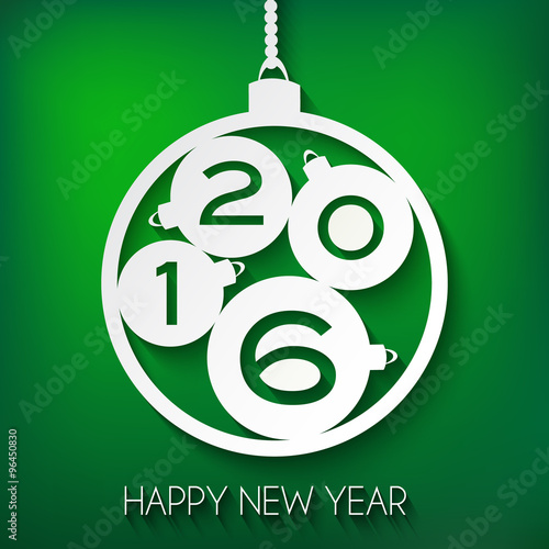 &quot;Happy New Year 2016 greeting card. Green Paper Vector illustrati&quot; Stock image and royalty-free