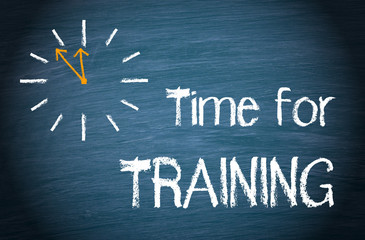 Time for Training - clock with text on blue background