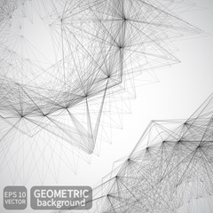 Abstract 3d rendering of chaotic structure. Graphic geometric modern, design style illustration background with futuristic shape in empty space. Mesh.