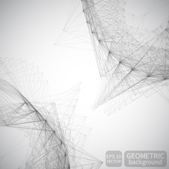 Abstract 3d rendering of chaotic structure. Graphic geometric modern, design style illustration background with futuristic shape in empty space. Mesh.