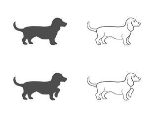 basset in different poses on an isolated background