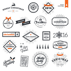 Obraz premium Set of Christmas and New Year's stickers and badges for greeting cards, gift tags, Christmas sale, web design, product promotion, e-commerce and marketing material.