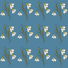 Фон с подснежниками на голубом фоне