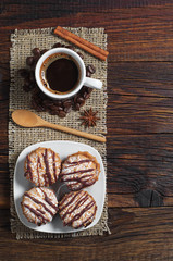 Cup of coffee and chocolate cookies