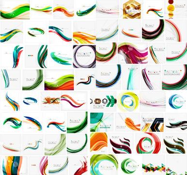 Mega collection of wave abstract backgrounds with copy space. For business tech design templates, web design, presentations