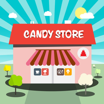 Candy Store Vector Flat Design Illustration