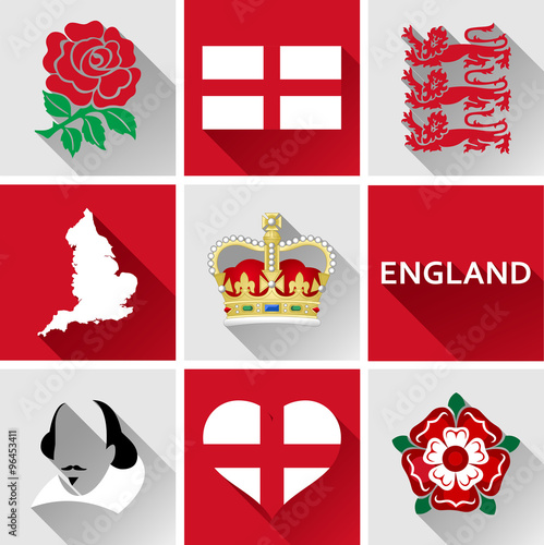 "England Flat Icon Set. Set of vector graphic flat icons representing
