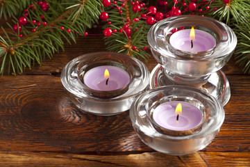 Christmas background - candles and spruce tree