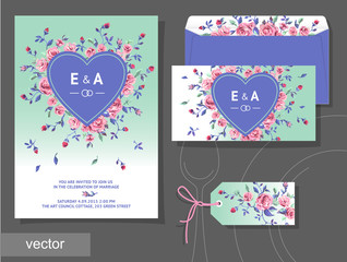 Vector set of invitation cards with illustration of flowers