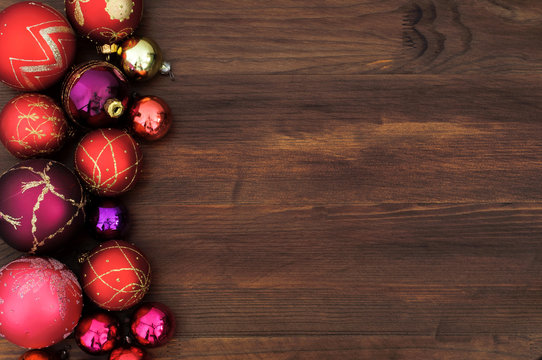 Christmas Greeting Card - Christmas balls on a wooden surface
