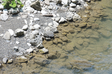 Stream in the mountains. Stream among stones. Nature background.