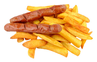 Saveloy Sausages And Chips