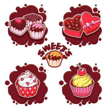 Set of sweet chocolate emblems.